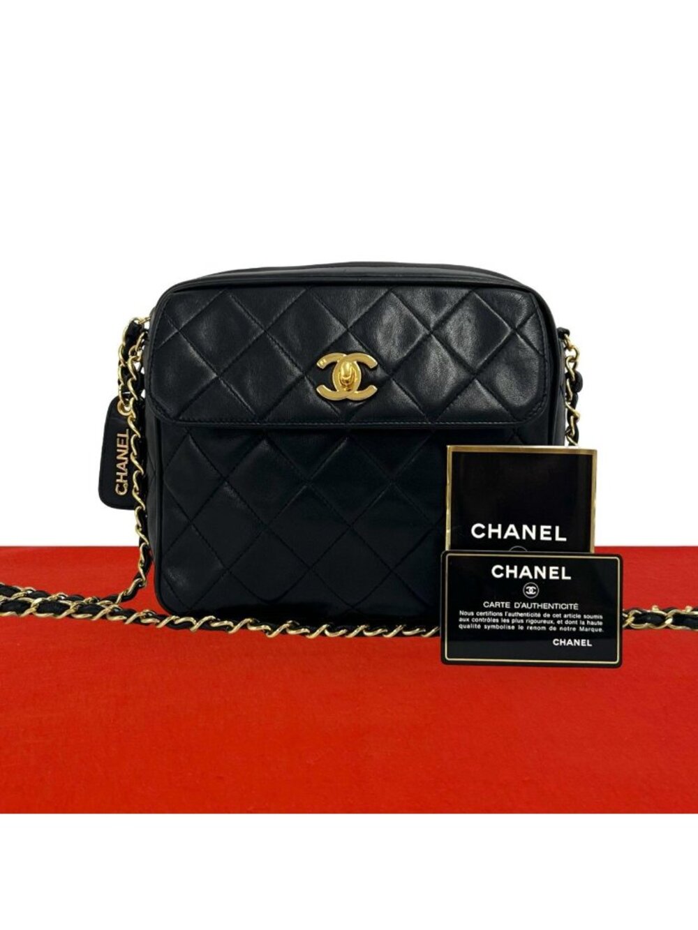 Chanel Vintage Quilted Coco Lambskin Leather Chain Shoulder Bag Black